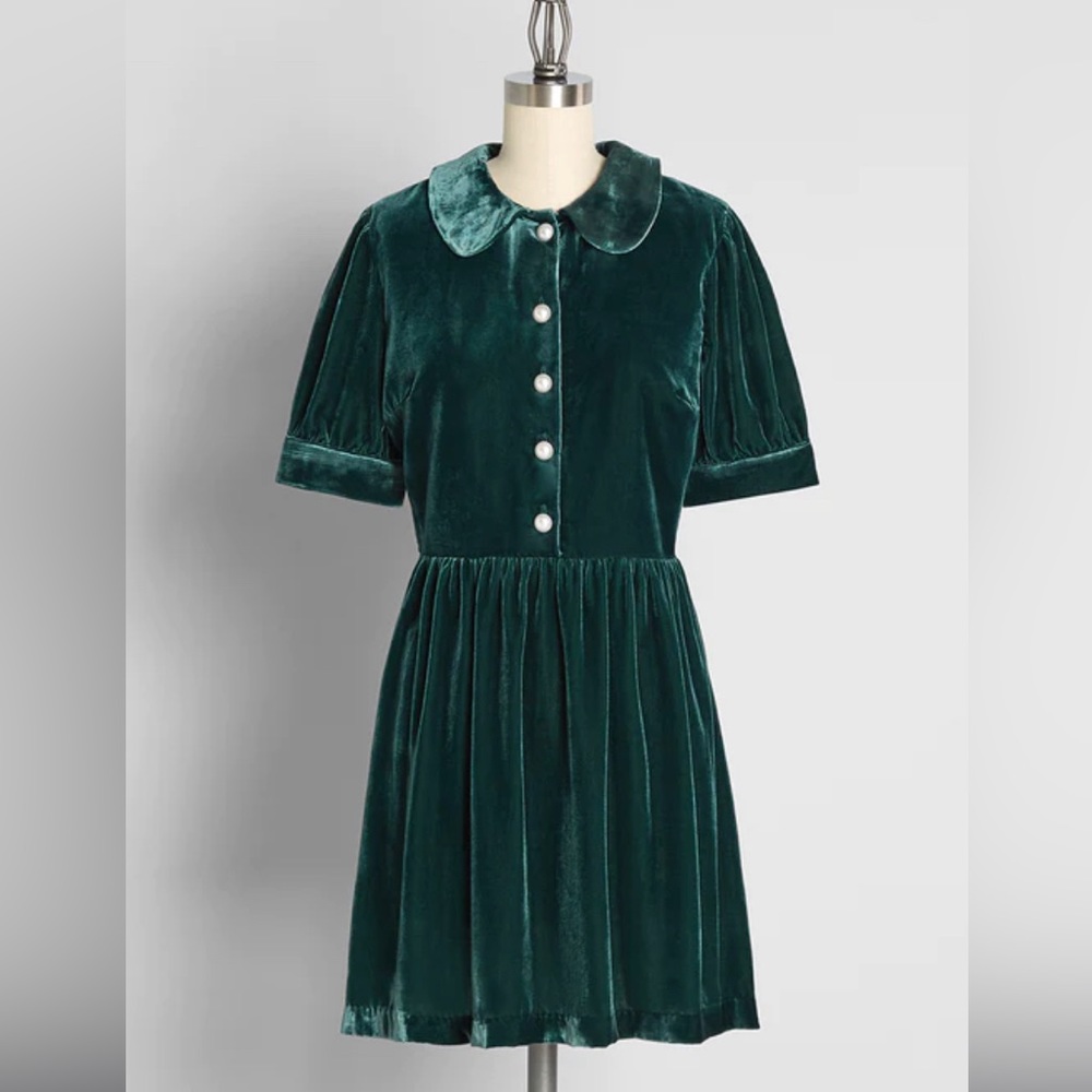Mod Cloth Lavishly Laudable Velvet Green Mini Dress- Size 4